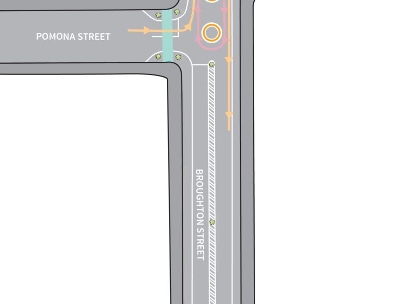 Roundabout at Broughton, Crombie and Pomona streets intersection